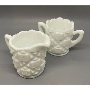 Vintage‎ Westmoreland Milk Glass Cream And Sugar Bowl Quilt Pattern
